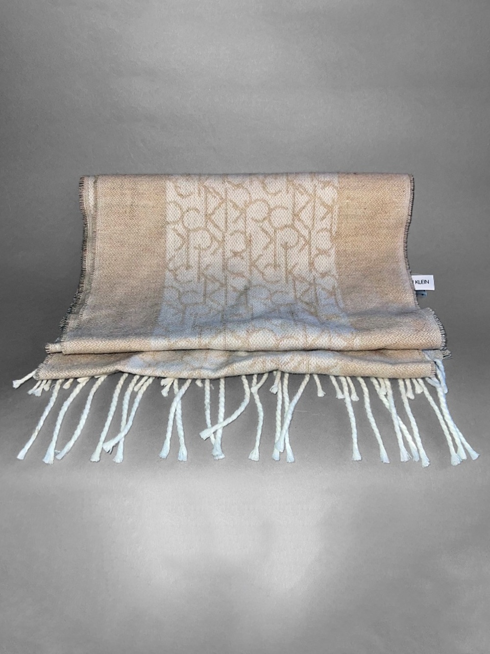 Calvin Klein Beige and Cream Fringe Scarf